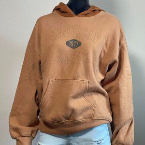 #0257 American Eagle Women's Oversized Hoodie Orange/Brown 1977 Small